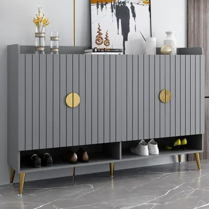 Grey Entryway Shoe Storage Bench with Cushioned Seat Image - 11