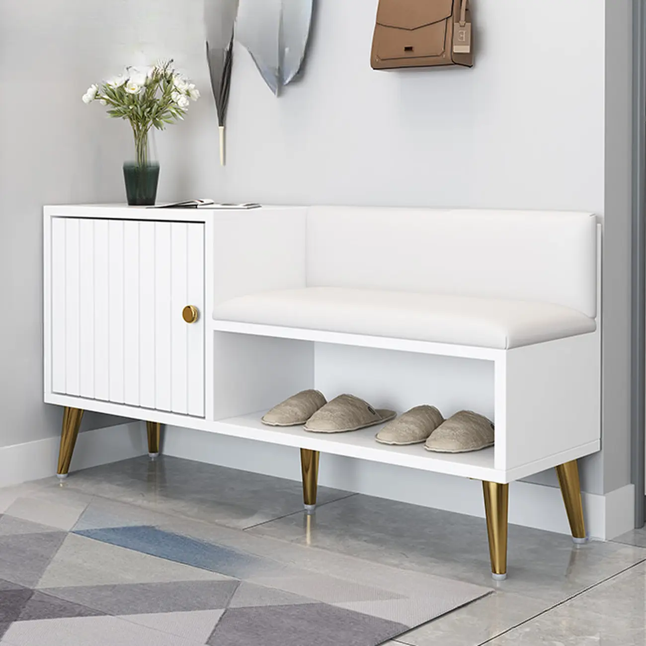 Grey Entryway Shoe Storage Bench with Cushioned Seat Image - 2 | homeyfad