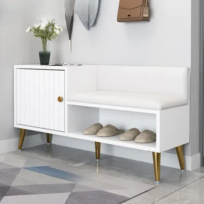 Grey Entryway Shoe Storage Bench with Cushioned Seat Image - 2