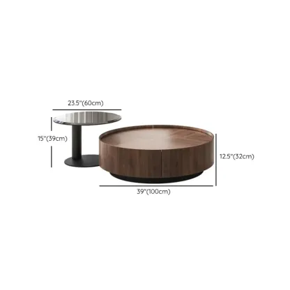 2 Drawers Round Reclaimed Wood Nesting Pallet Coffee Table Image - 15