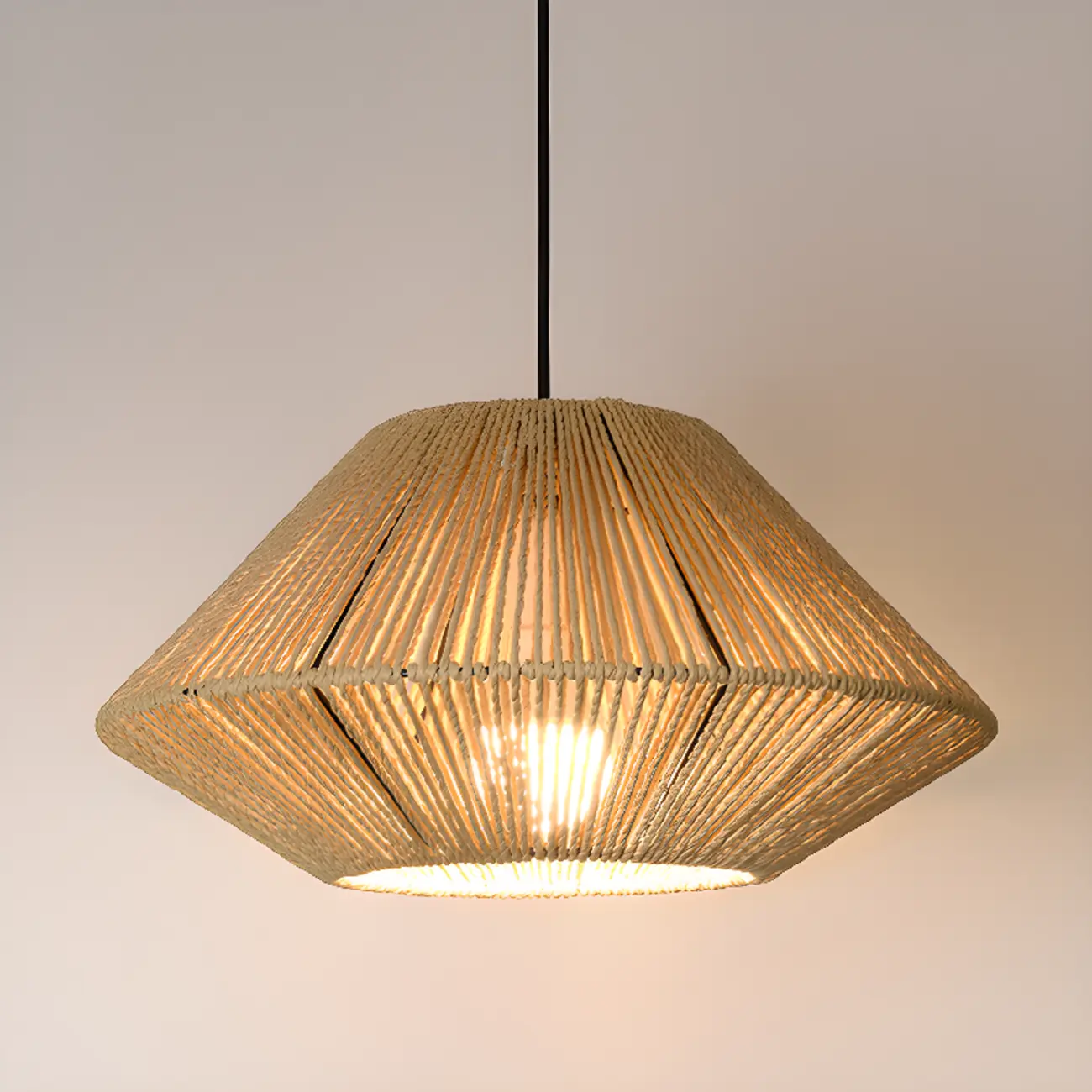 Adjustable Oriental Rattan & Metal Beige Pendant Light  Image - 1 | homeyfad