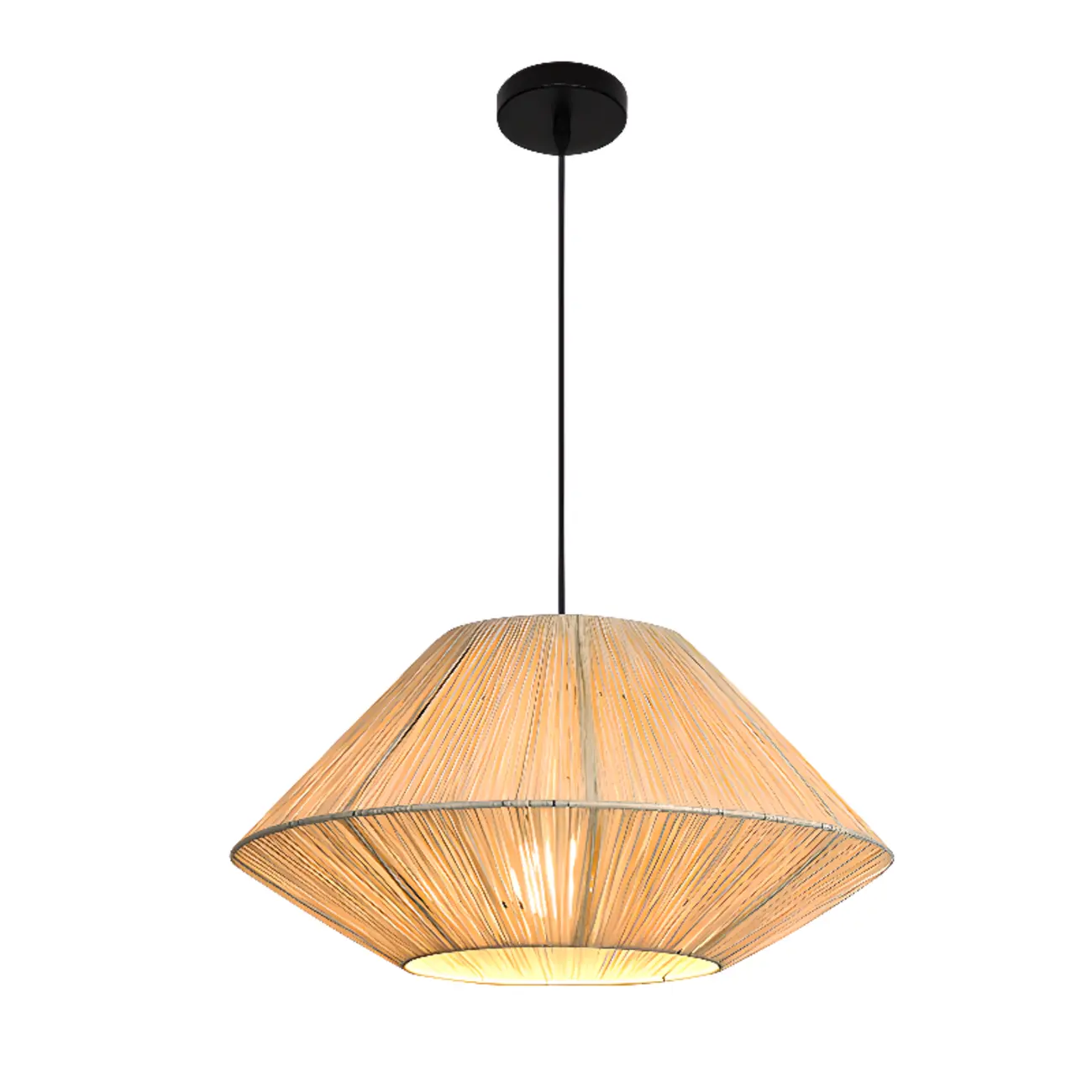 Adjustable Oriental Rattan & Metal Beige Pendant Light  Image - 5 | homeyfad