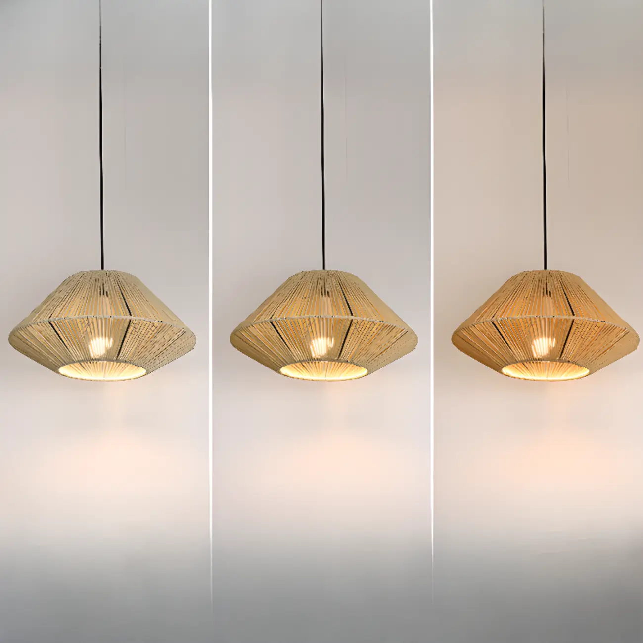 Adjustable Oriental Rattan & Metal Beige Pendant Light  Image - 6 | homeyfad