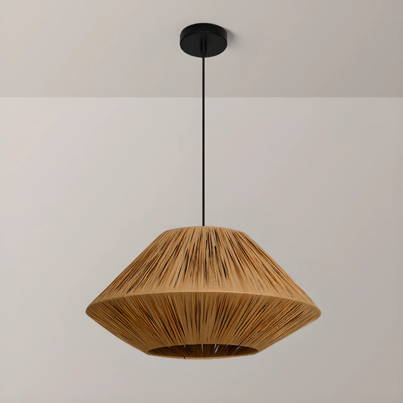 Adjustable Oriental Rattan & Metal Beige Pendant Light  Image - 11 | homeyfad