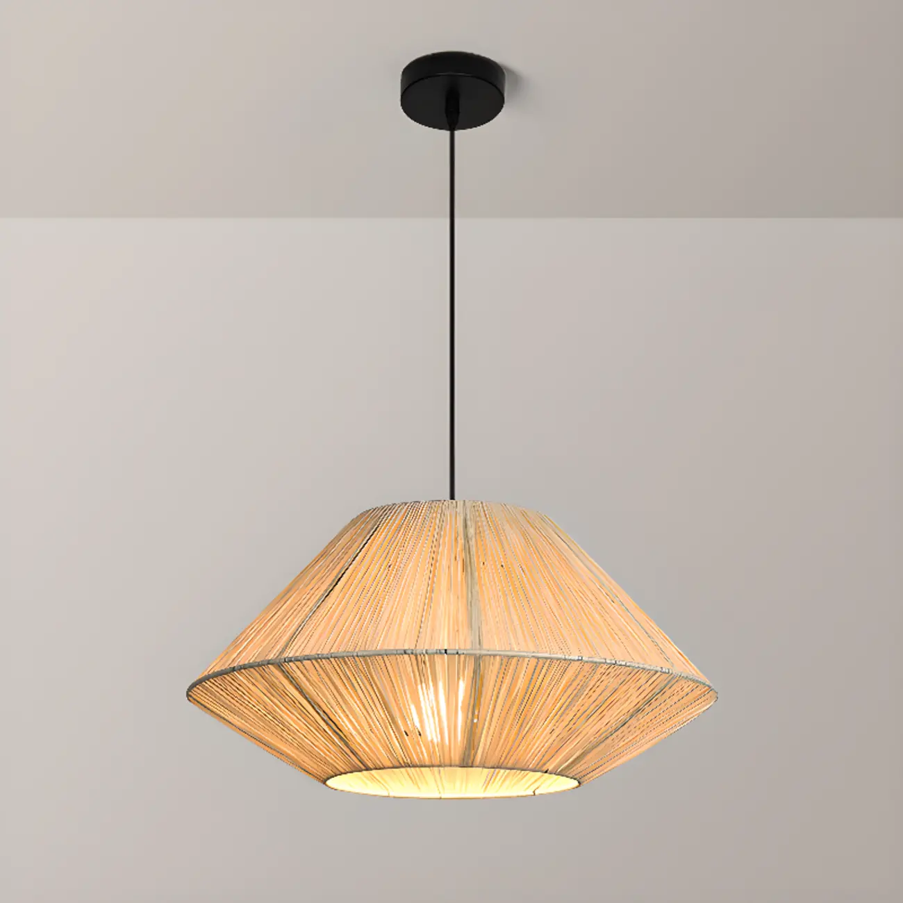 Adjustable Oriental Rattan & Metal Beige Pendant Light  Image - 12 | homeyfad