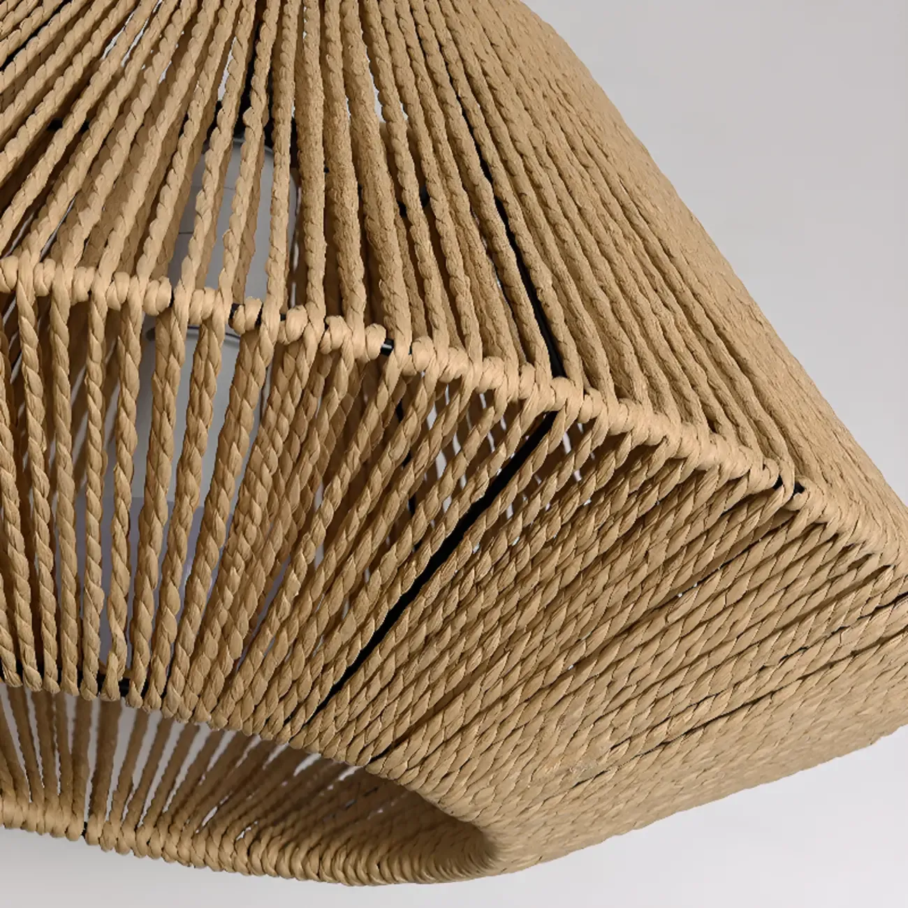 Adjustable Oriental Rattan & Metal Beige Pendant Light  Image - 14