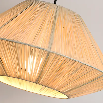 Adjustable Oriental Rattan & Metal Beige Pendant Light  Image - 15