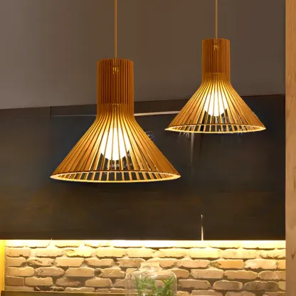 Oriental Adjustable Wood Pendant Light for Kitchen Dining Image - 2