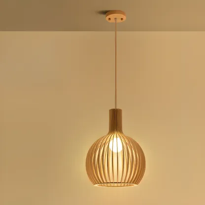 Oriental Adjustable Wood Pendant Light for Kitchen Dining Image - 4