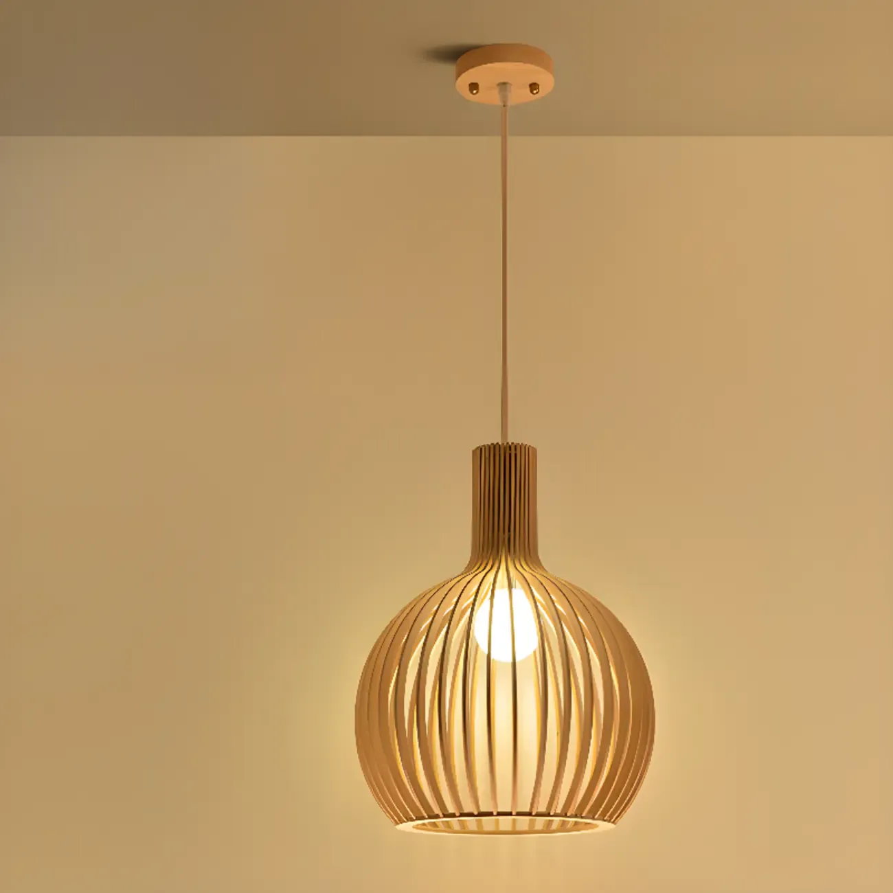 Oriental Adjustable Wood Pendant Light for Kitchen Dining Image - 6