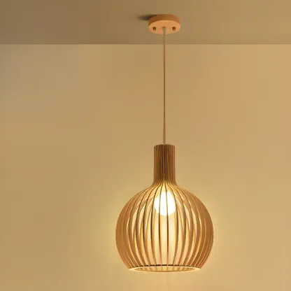 Oriental Adjustable Wood Pendant Light for Kitchen Dining Image - 6