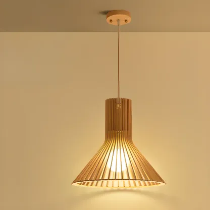 Oriental Adjustable Wood Pendant Light for Kitchen Dining Image - 9