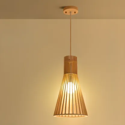 Oriental Adjustable Wood Pendant Light for Kitchen Dining Image - 11