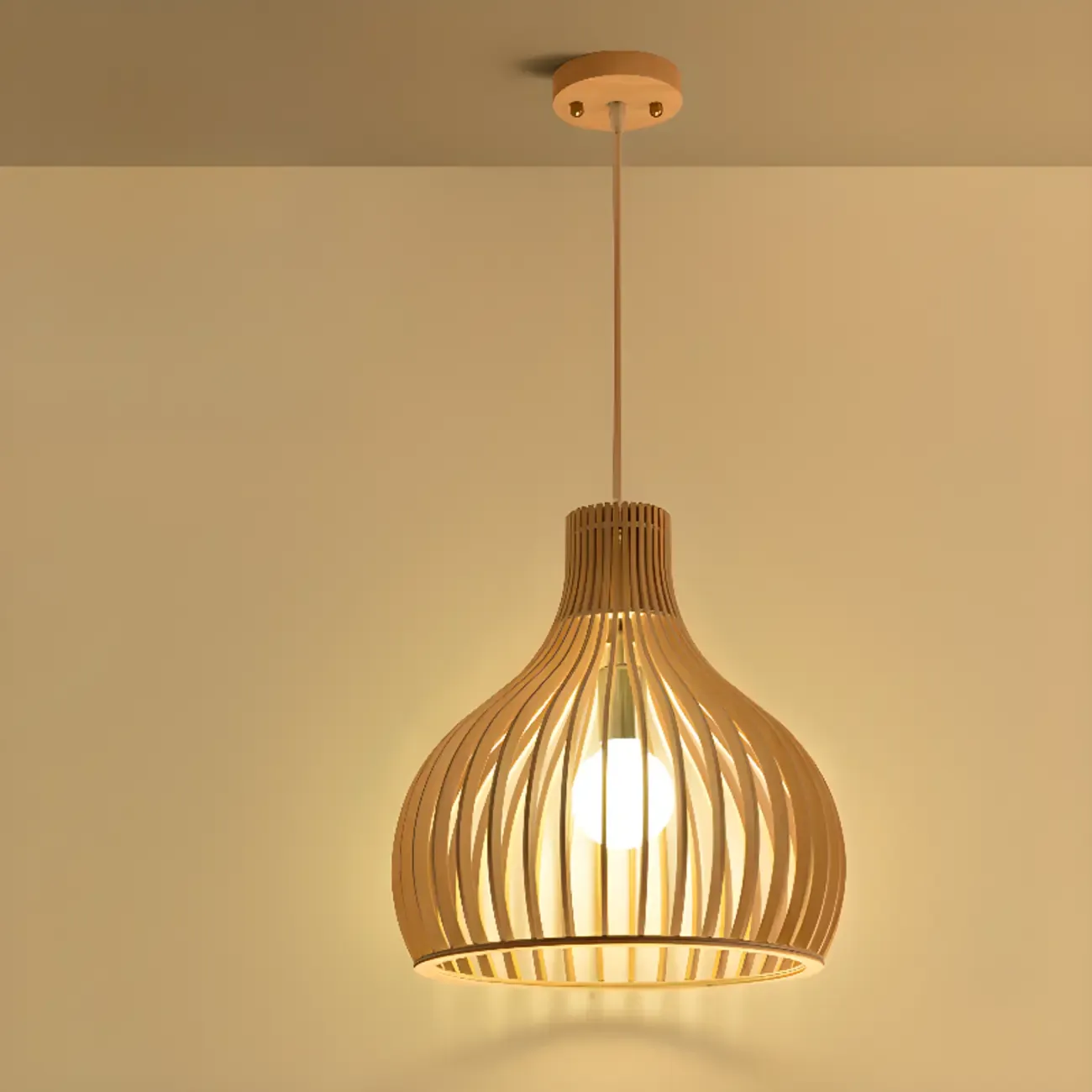 Oriental Adjustable Wood Pendant Light for Kitchen Dining Image - 13