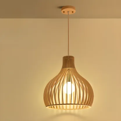 Oriental Adjustable Wood Pendant Light for Kitchen Dining Image - 13