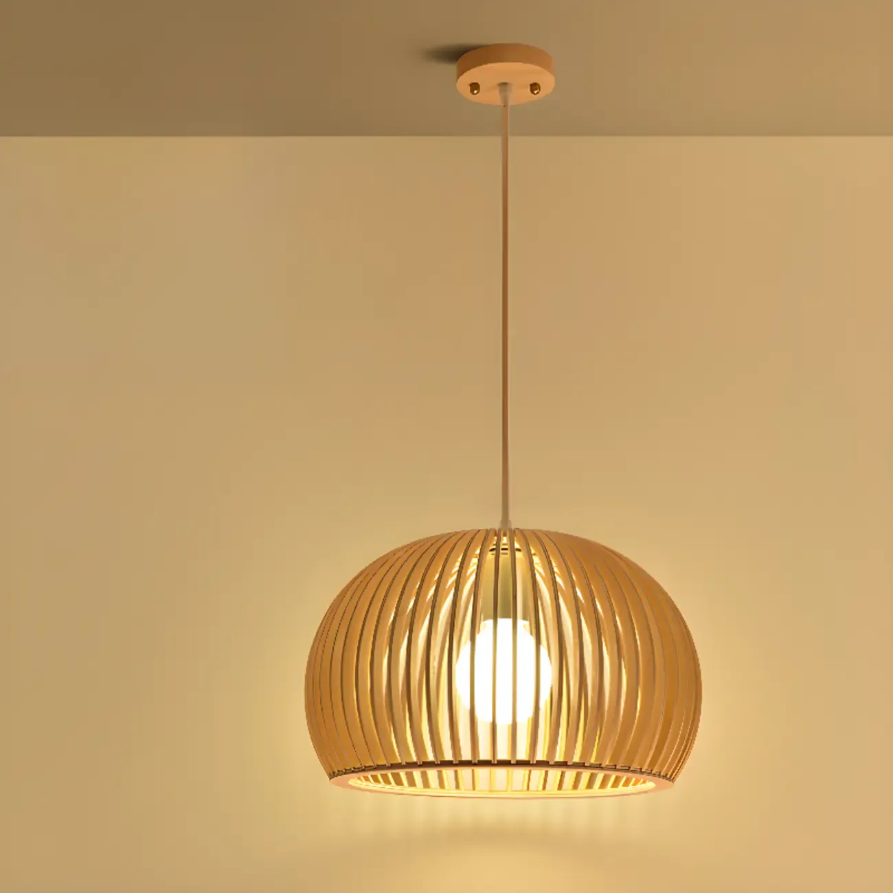 Oriental Adjustable Wood Pendant Light for Kitchen Dining Image - 15