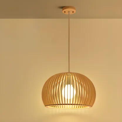 Oriental Adjustable Wood Pendant Light for Kitchen Dining Image - 15