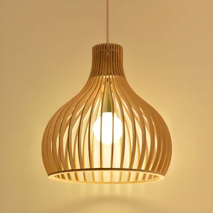 Oriental Adjustable Wood Pendant Light for Kitchen Dining Image - 18