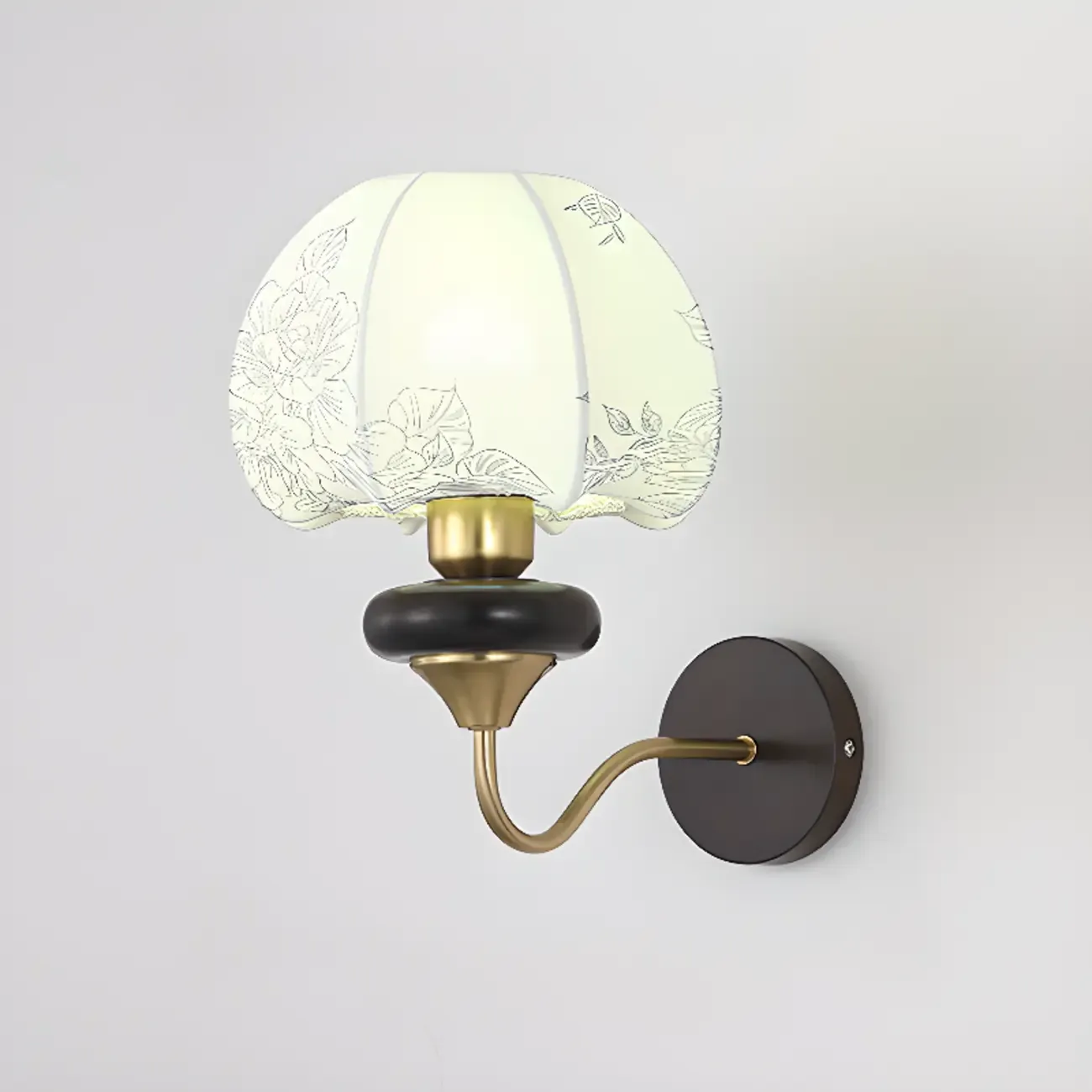 Vintage Floral Wall Sconce with Fabric Shade for Bedroom Image - 4