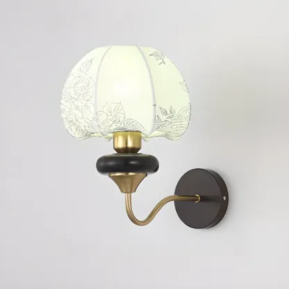Vintage Floral Wall Sconce with Fabric Shade for Bedroom Image - 4