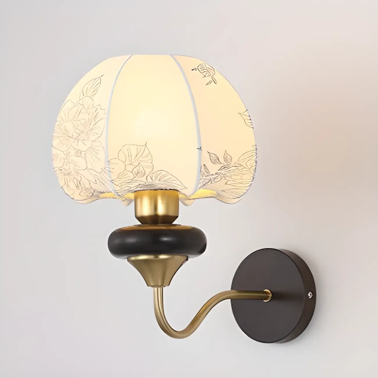 Vintage Floral Wall Sconce with Fabric Shade for Bedroom Image - 7