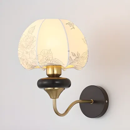 Vintage Floral Wall Sconce with Fabric Shade for Bedroom Image - 7