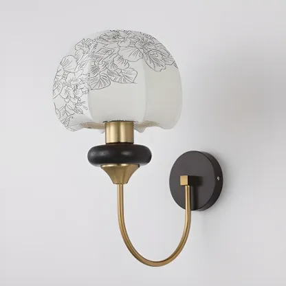 Vintage Floral Wall Sconce with Fabric Shade for Bedroom Image - 8