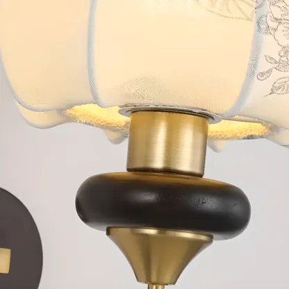 Vintage Floral Wall Sconce with Fabric Shade for Bedroom Image - 10