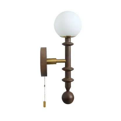 Retro Glass Globe Pull Chain Wall Sconce Image - 5