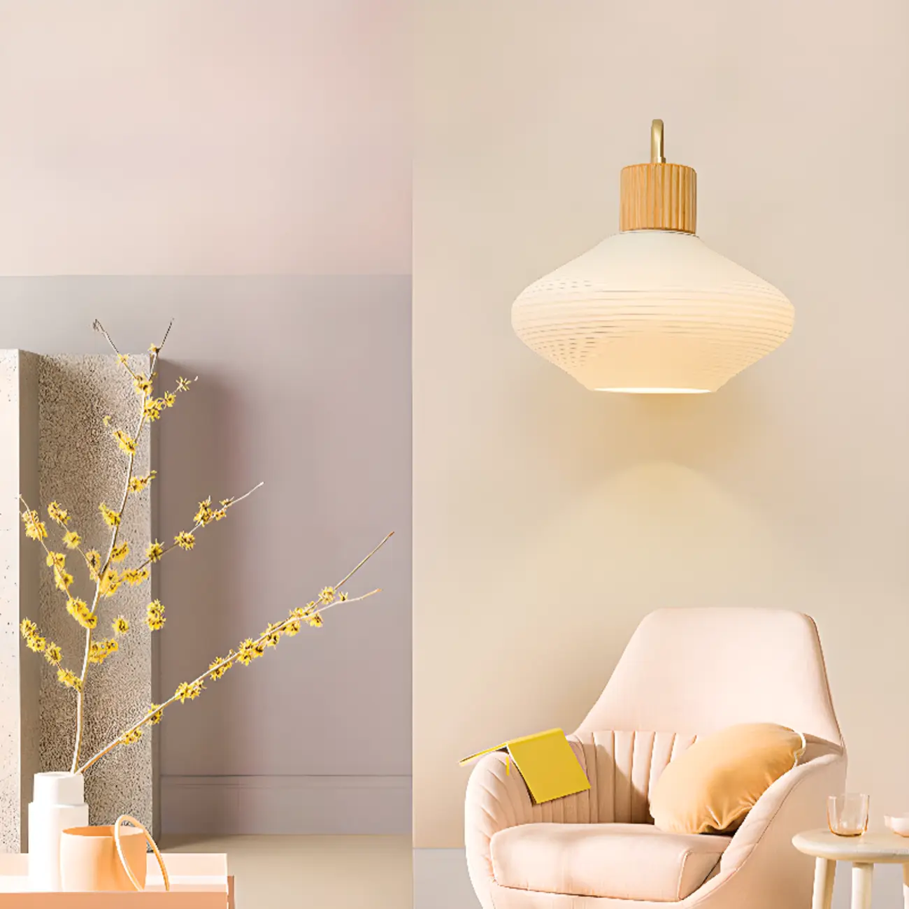Modern Wood Wall Sconce with Chalk Glass Shade Image - 3 | homeyfad