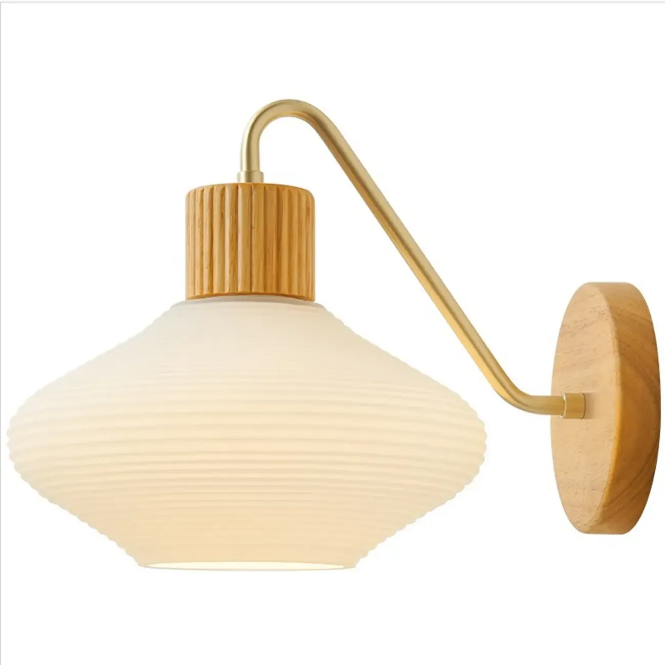 Modern Wood Wall Sconce with Chalk Glass Shade Image - 4