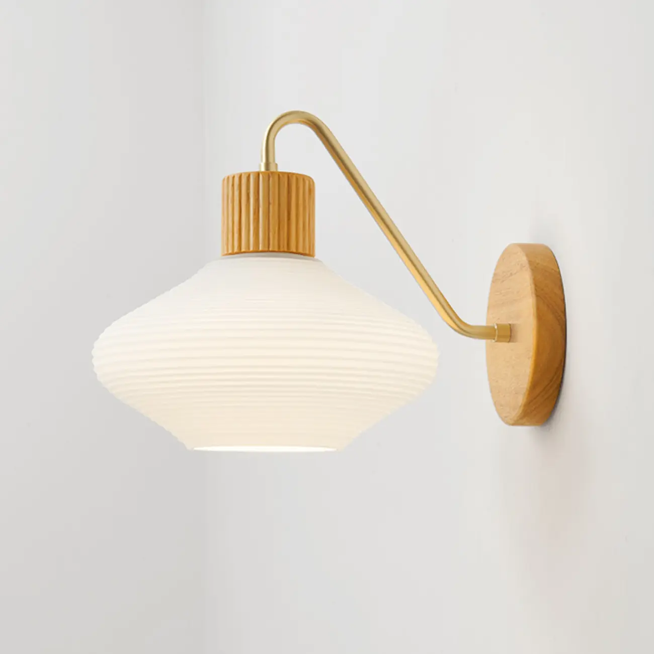 Modern Wood Wall Sconce with Chalk Glass Shade Image - 2 | homeyfad