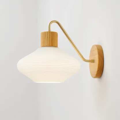 Modern Wood Wall Sconce with Chalk Glass Shade Image - 2