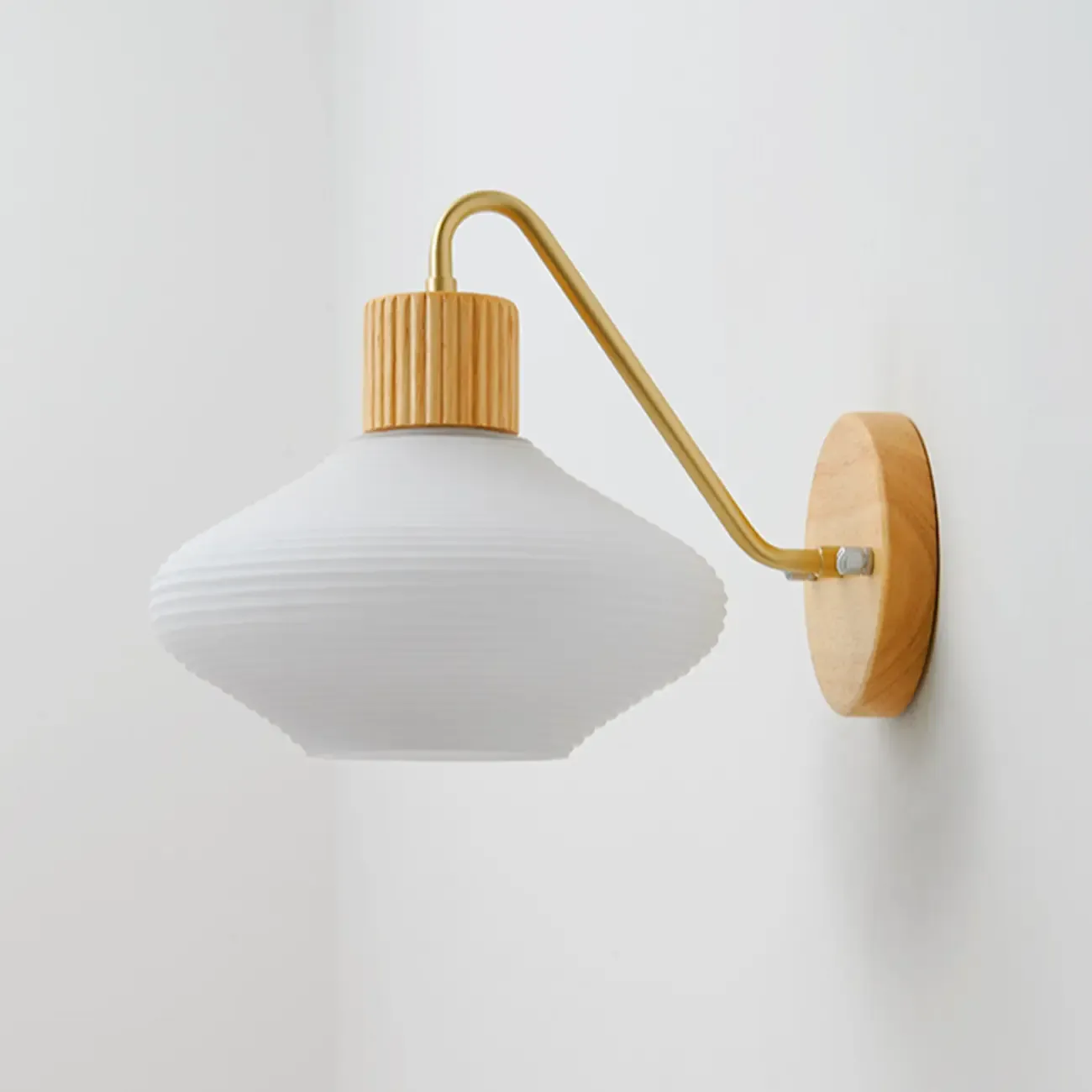 Modern Wood Wall Sconce with Chalk Glass Shade Image - 9