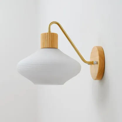 Modern Wood Wall Sconce with Chalk Glass Shade Image - 9
