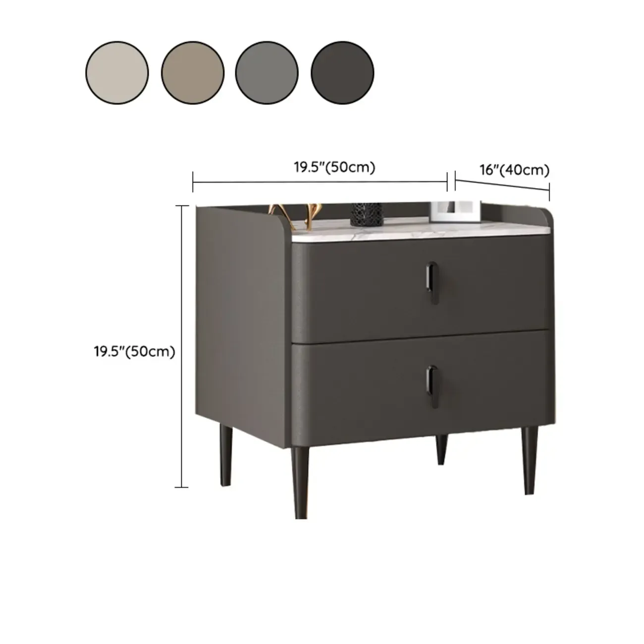 Modern Stone Top Leather Drawers Nightstand with Golden Legs Image - 16
