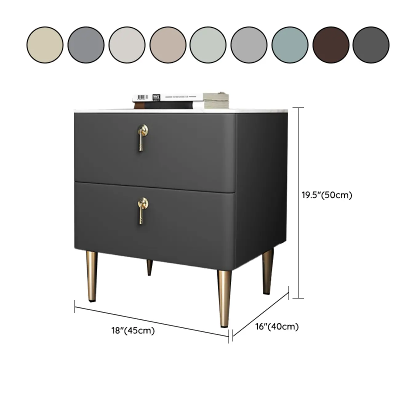 Modern Stone Top Gold Accents Leather 2 Drawer Nightstand Image - 15 | homeyfad