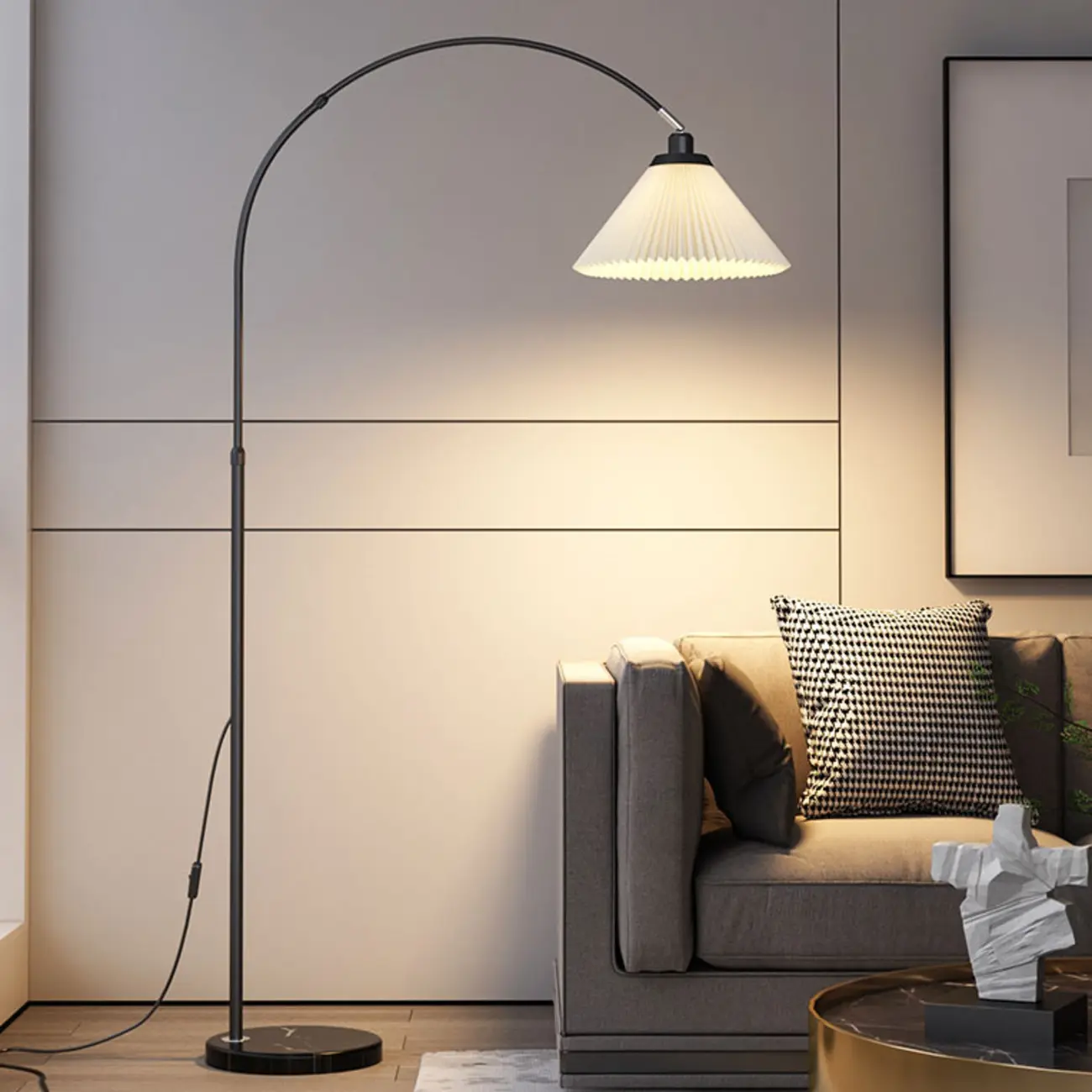Modern Arc Floor Lamp Plug-In Adjustable Height for Living Room | homeyfad