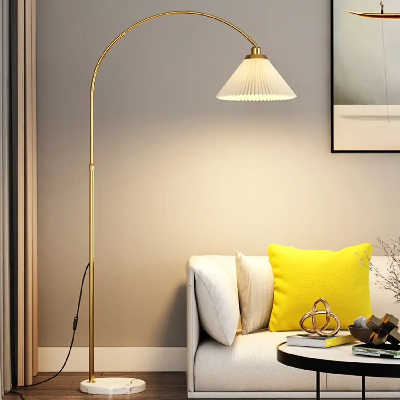 Modern Arc Floor Lamp Plug-In Adjustable Height for Living Room