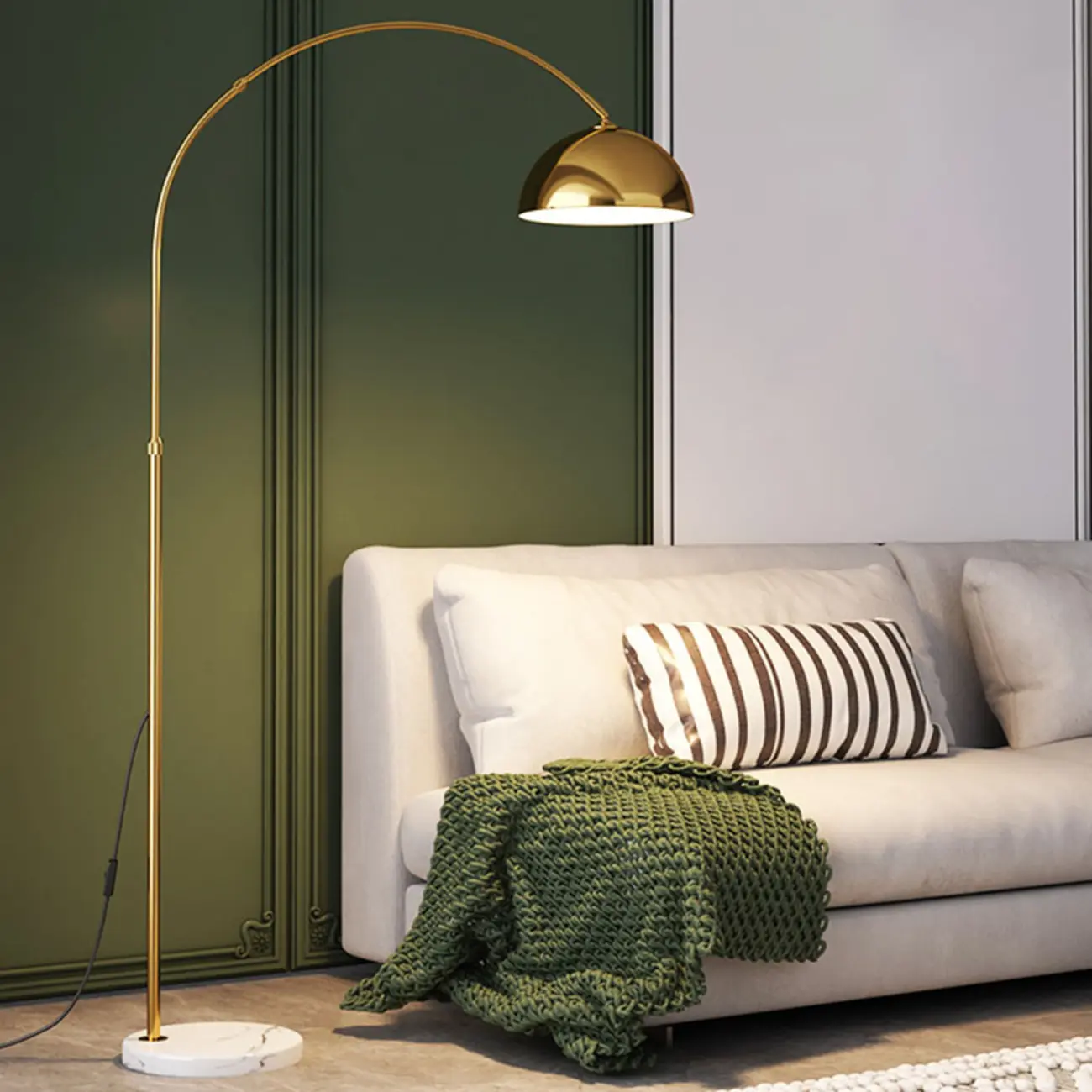 Modern Arc Floor Lamp Plug-In Adjustable Height for Living Room | homeyfad