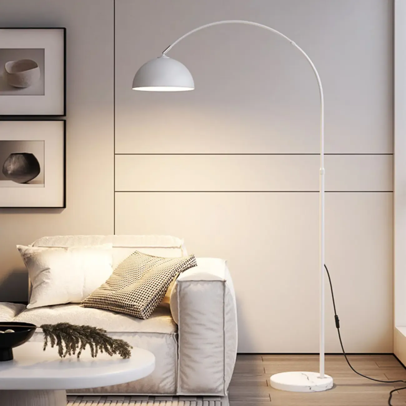 Modern Arc Floor Lamp Plug-In Adjustable Height for Living Room