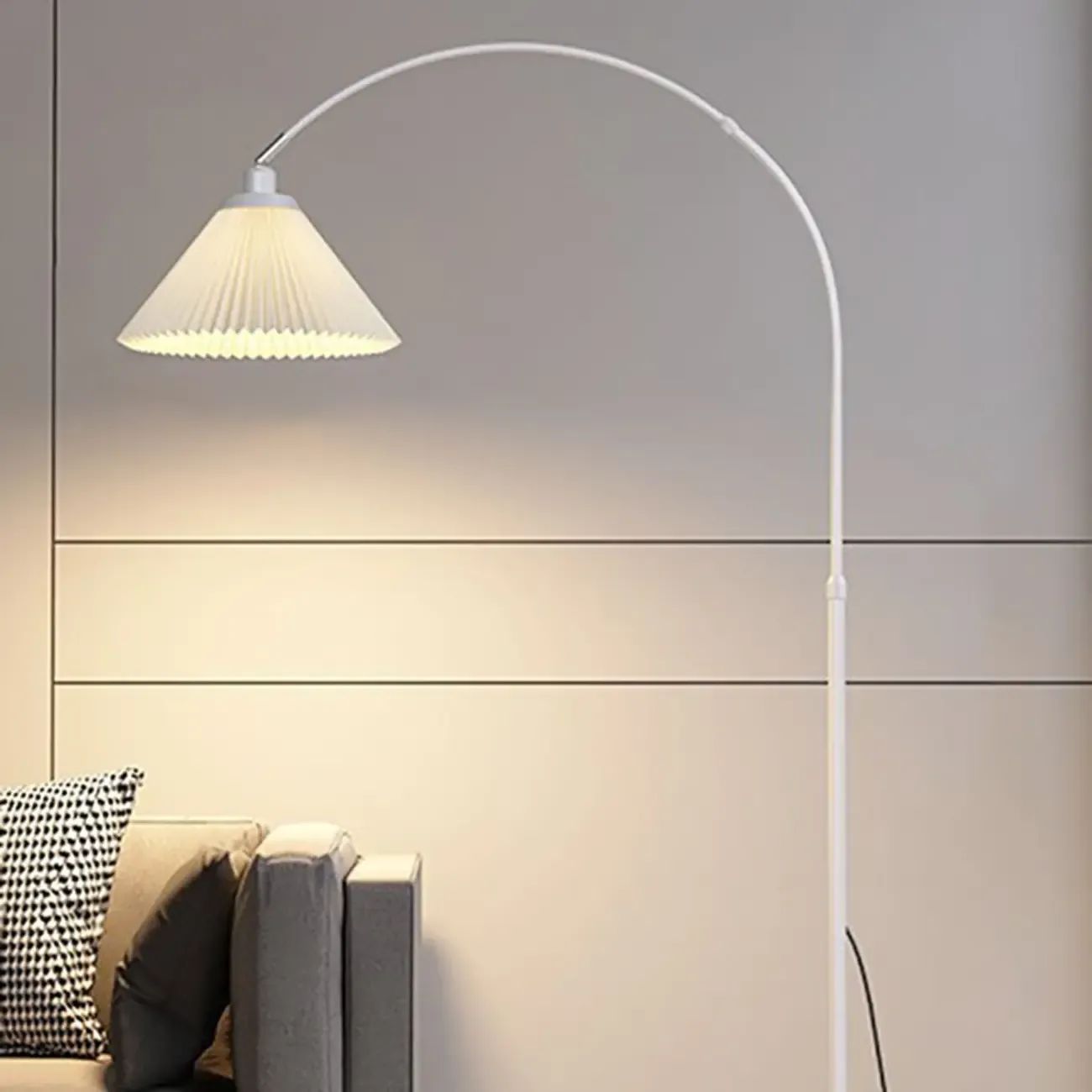 Modern Arc Floor Lamp Plug-In Adjustable Height for Living Room