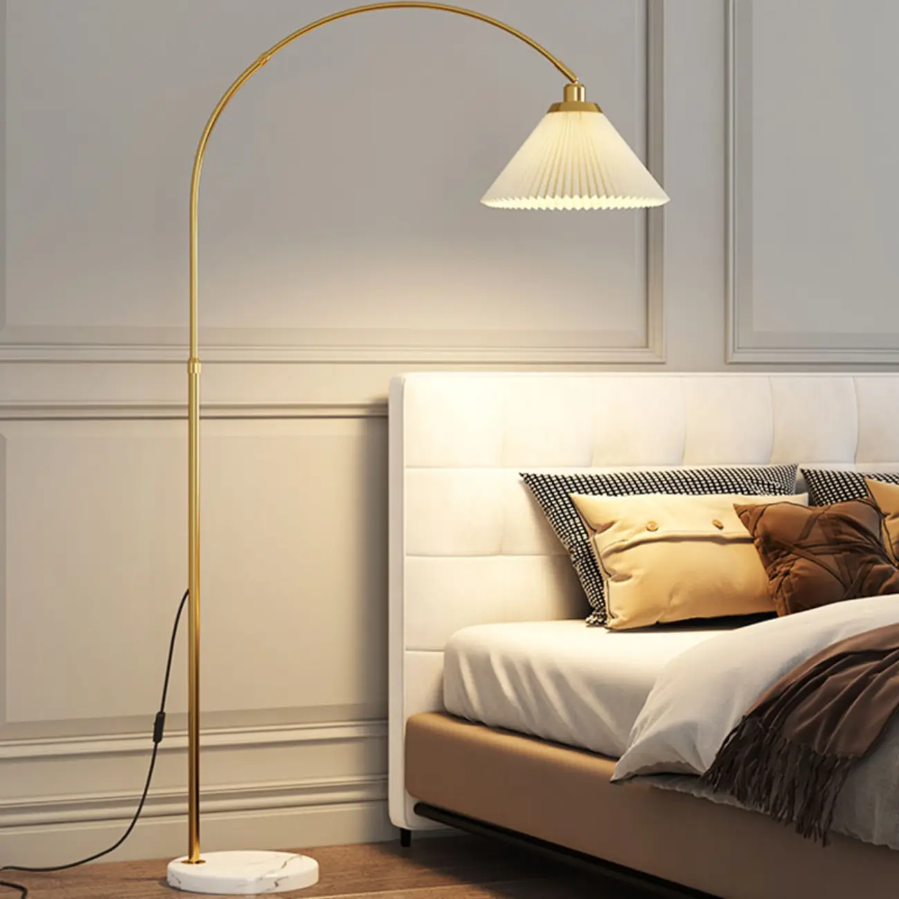 Modern Arc Floor Lamp Plug-In Adjustable Height for Living Room | homeyfad