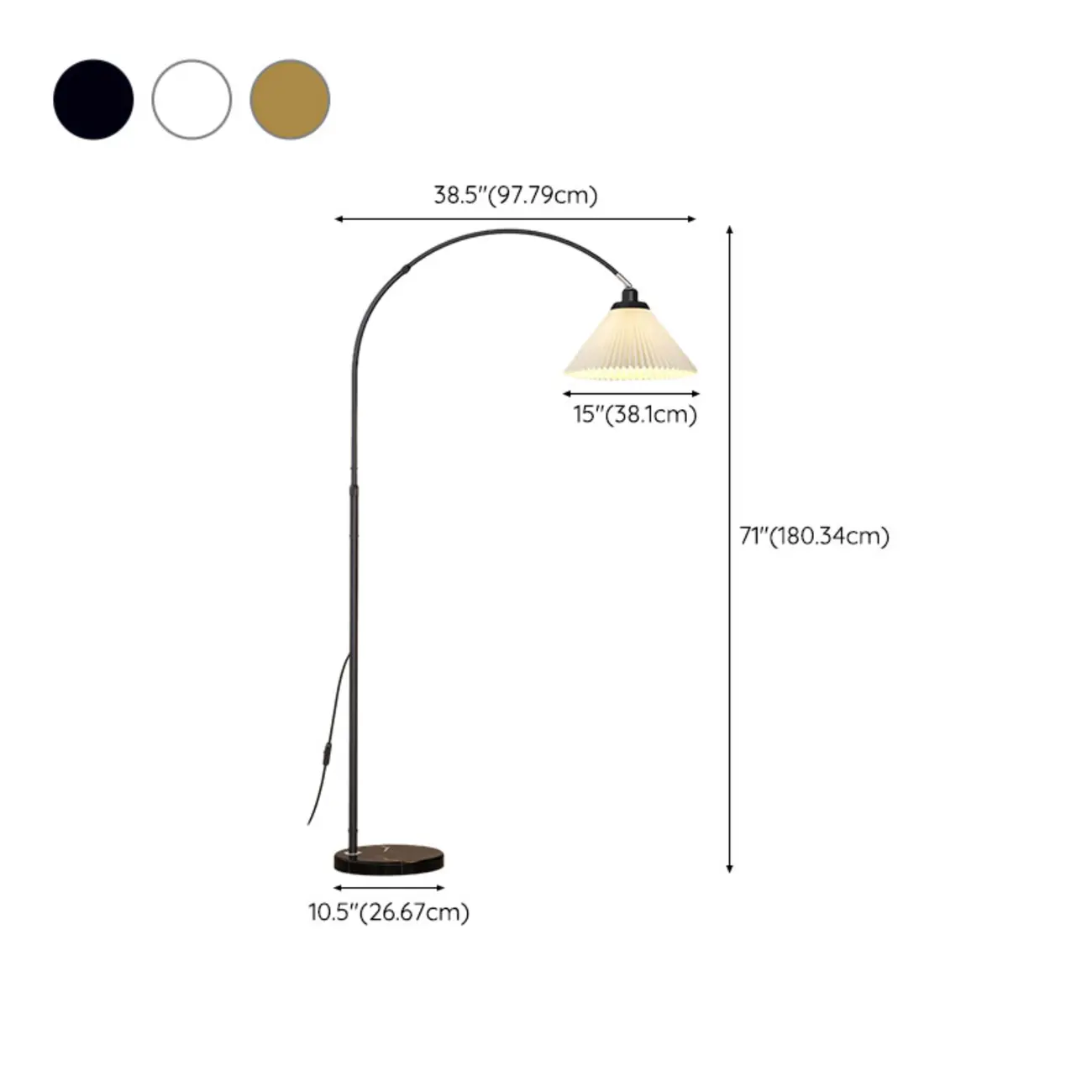 Modern Arc Floor Lamp Plug-In Adjustable Height for Living Room #size