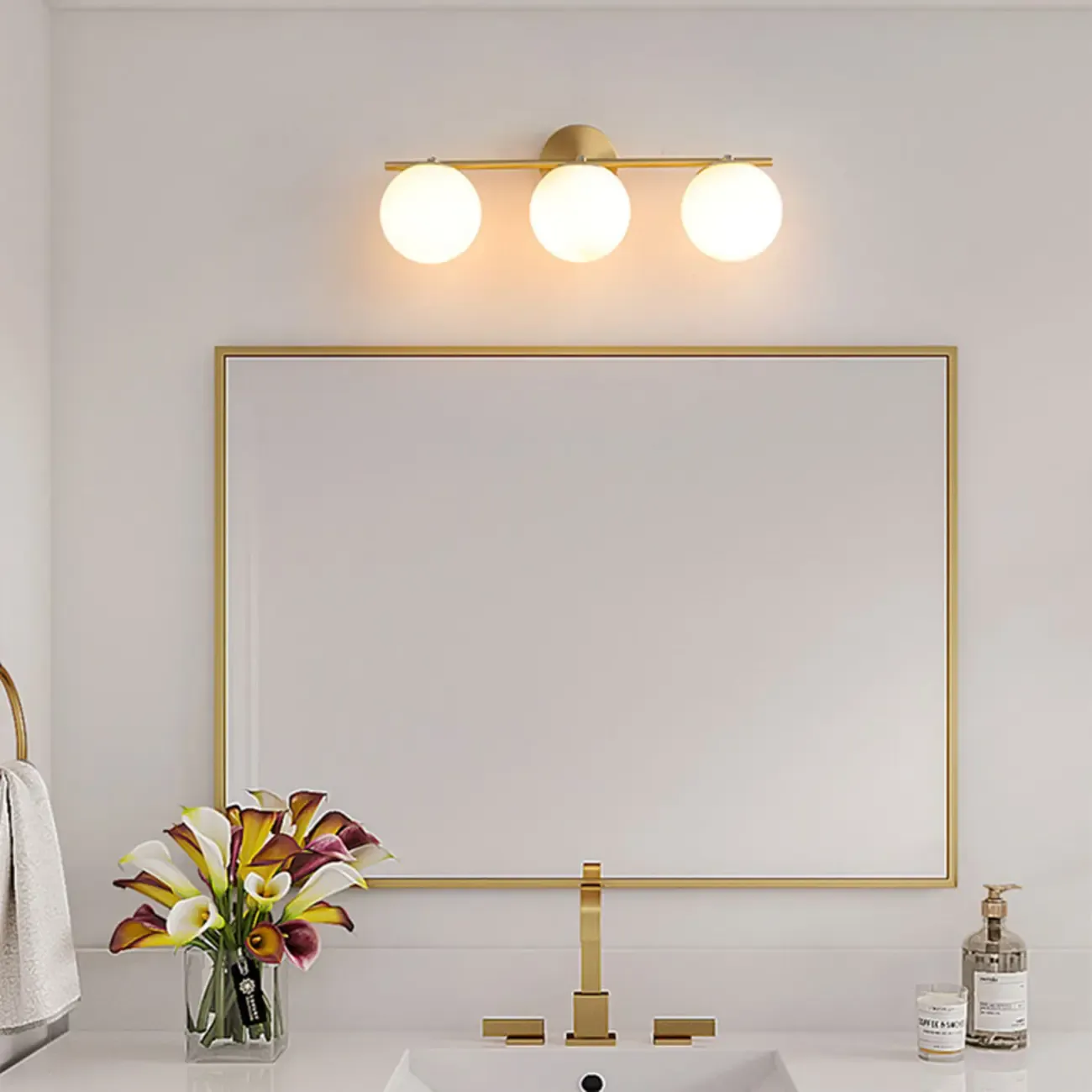 Modern Gold Metal Vanity Light with Globe Glass for Bathroom Image - 1
