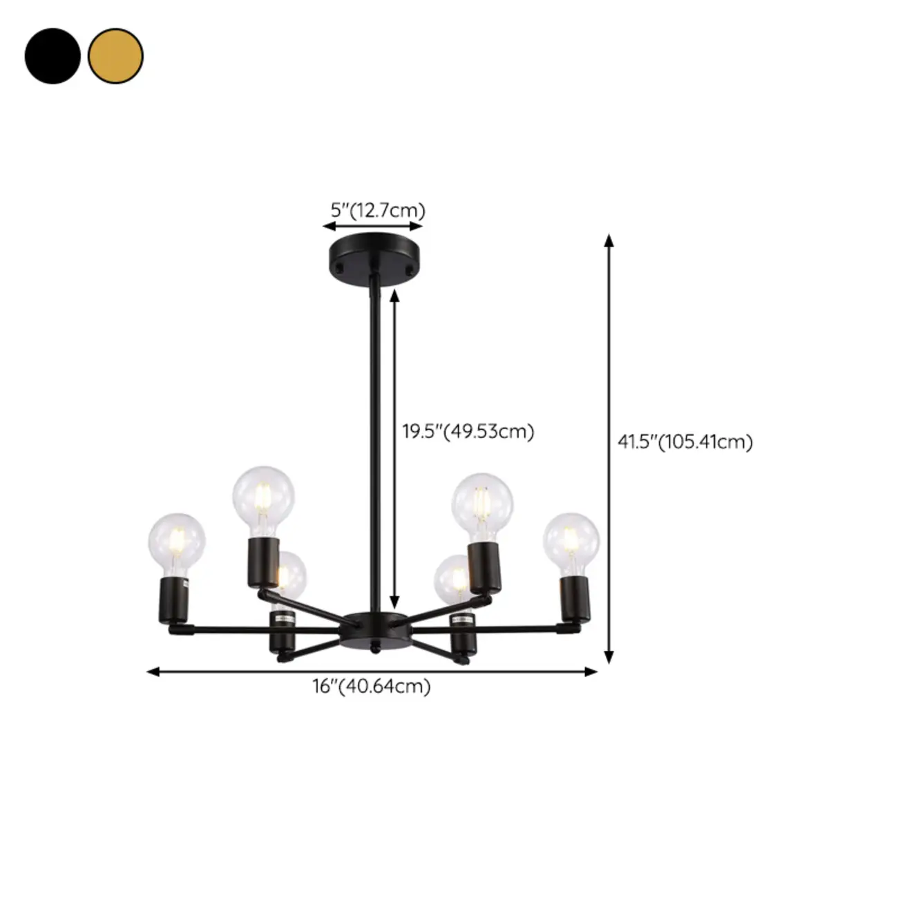 Industrial Black Metal Minimalist Sputnik Chandelier #size