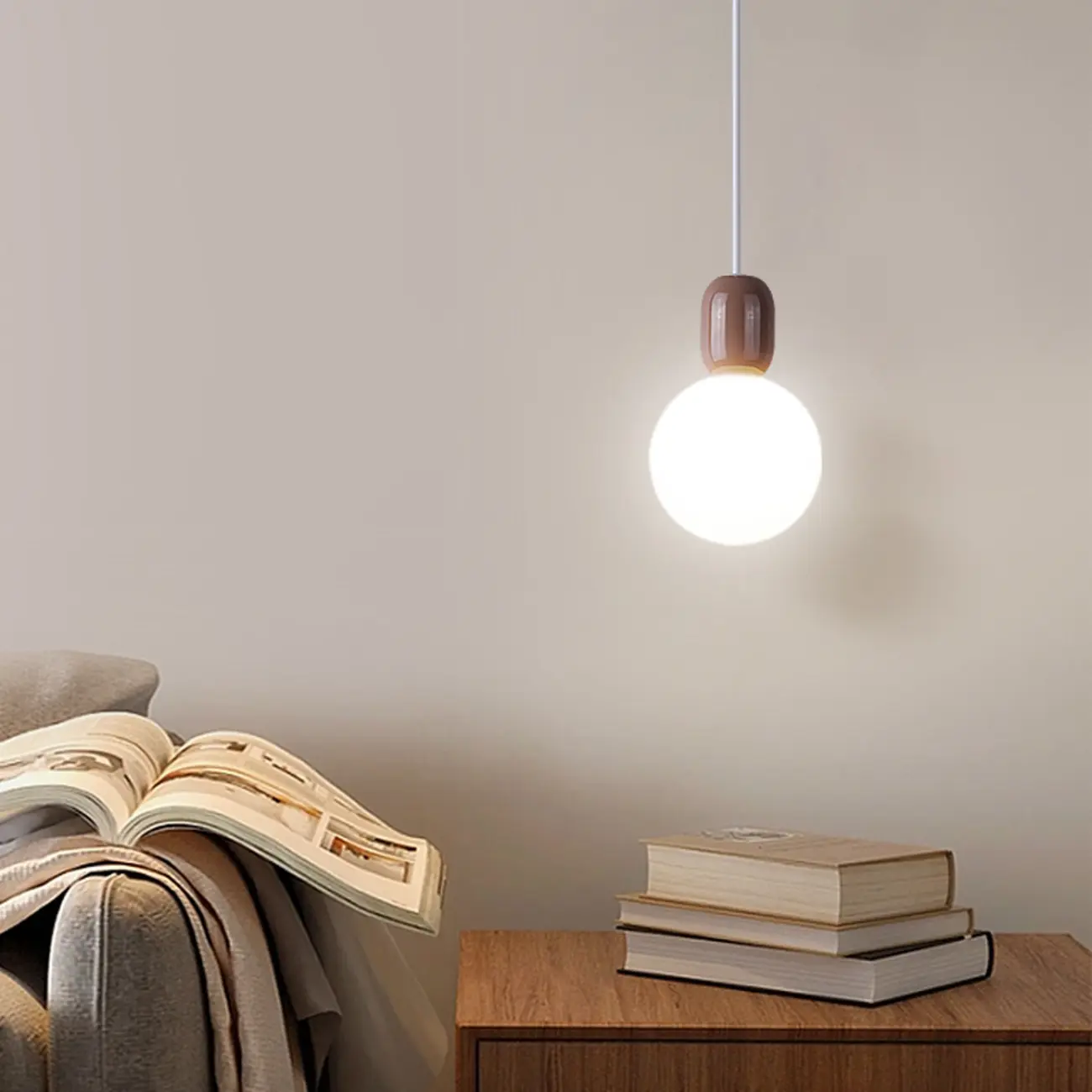 Modern Plastic Beige Globe Bi-pin Pendant Light Image - 1 | homeyfad