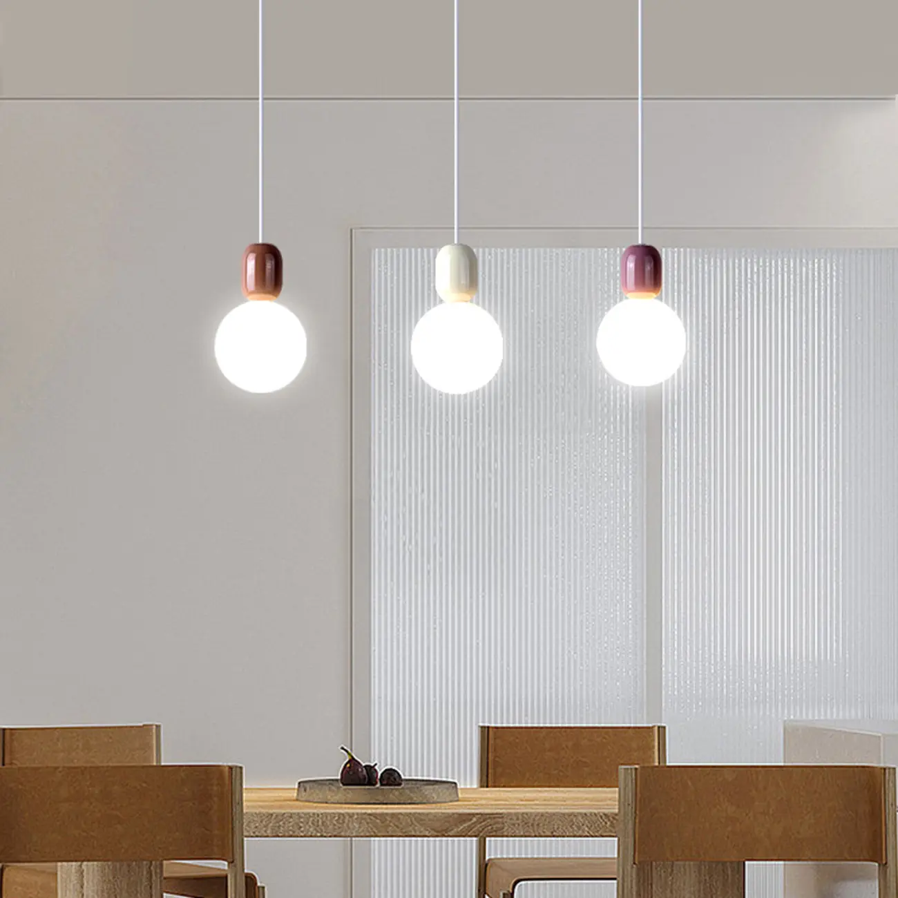 Modern Plastic Beige Globe Bi-pin Pendant Light Image - 4 | homeyfad