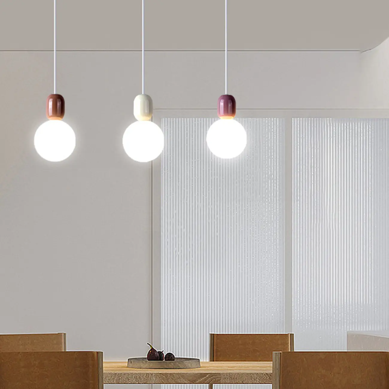 Modern Plastic Beige Globe Bi-pin Pendant Light Image - 8 | homeyfad
