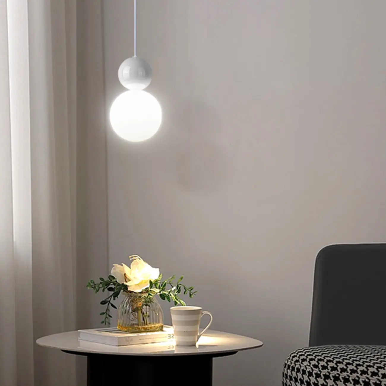 Modern Plastic Beige Globe Bi-pin Pendant Light Image - 17 | homeyfad